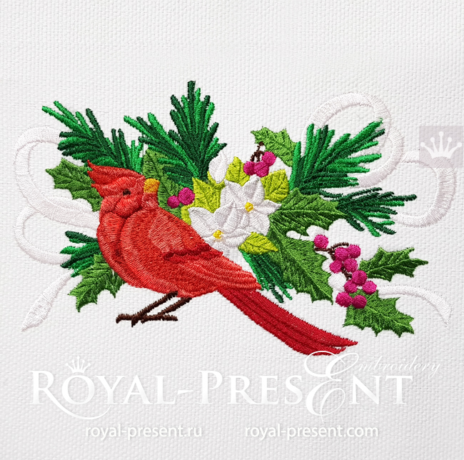 Winter Bullfinch Machine Embroidery Design - 2 sizes RPE-1594