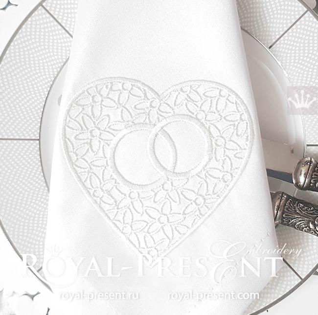Heart Wedding Rings Machine Embroidery Design - 2 sizes RPE-1614
