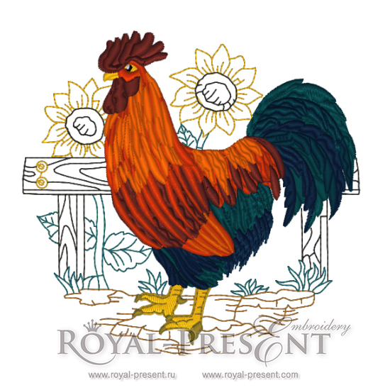 Machine Embroidery Design Circular Rooster