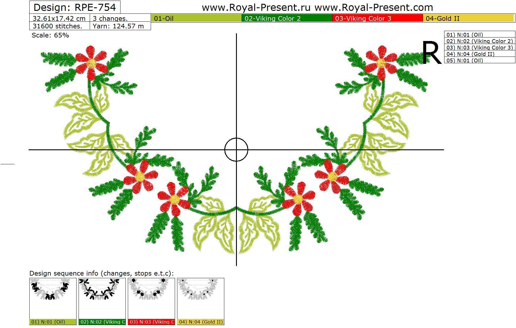 Machine Embroidery Design Floral Neckline