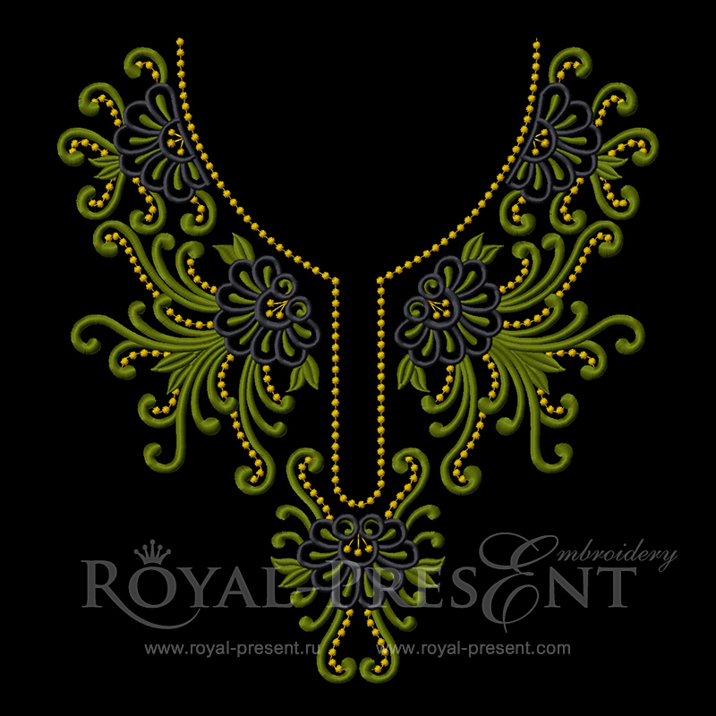 Machine Embroidery Design Green Neckline