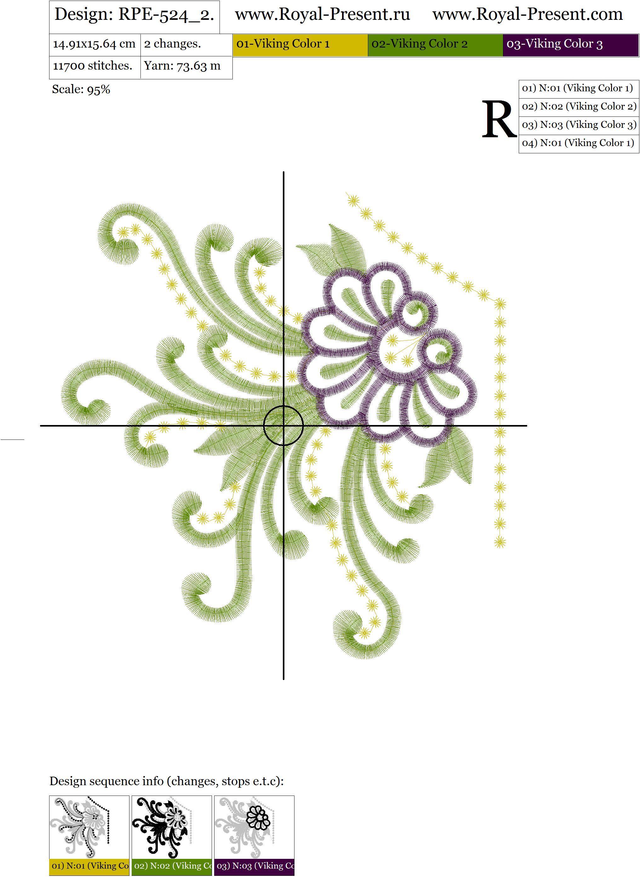 Machine Embroidery Design Green Neckline