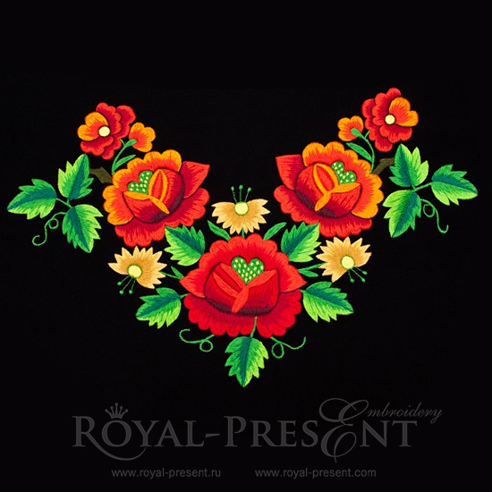3 Machine Embroidery Designs Beautiful Folk Roses RPE-048