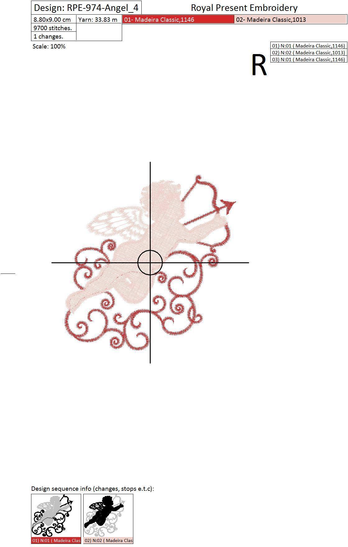 4 Machine Embroidery Designs Elements for Valentines day with Angels