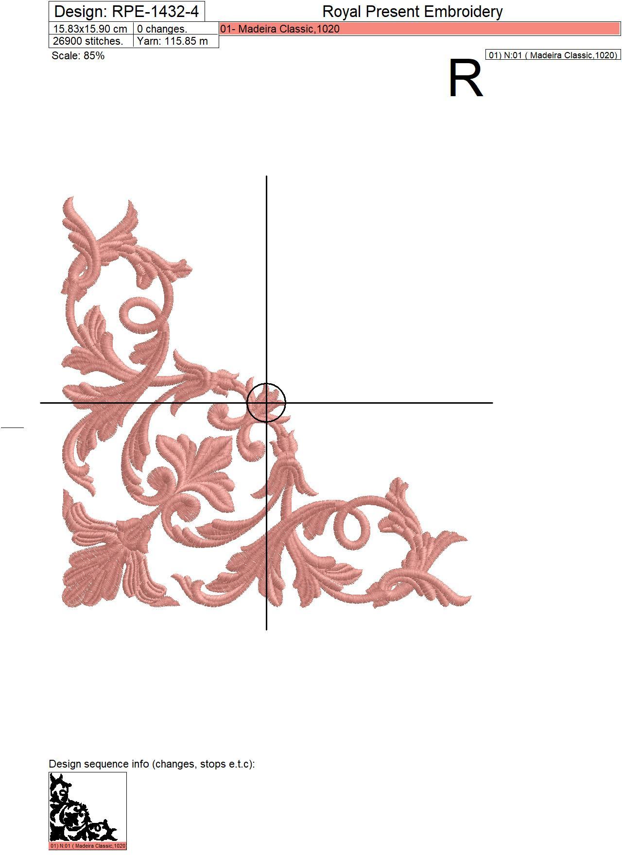 Antique Acanthus machine embroidery design - 4 sizes