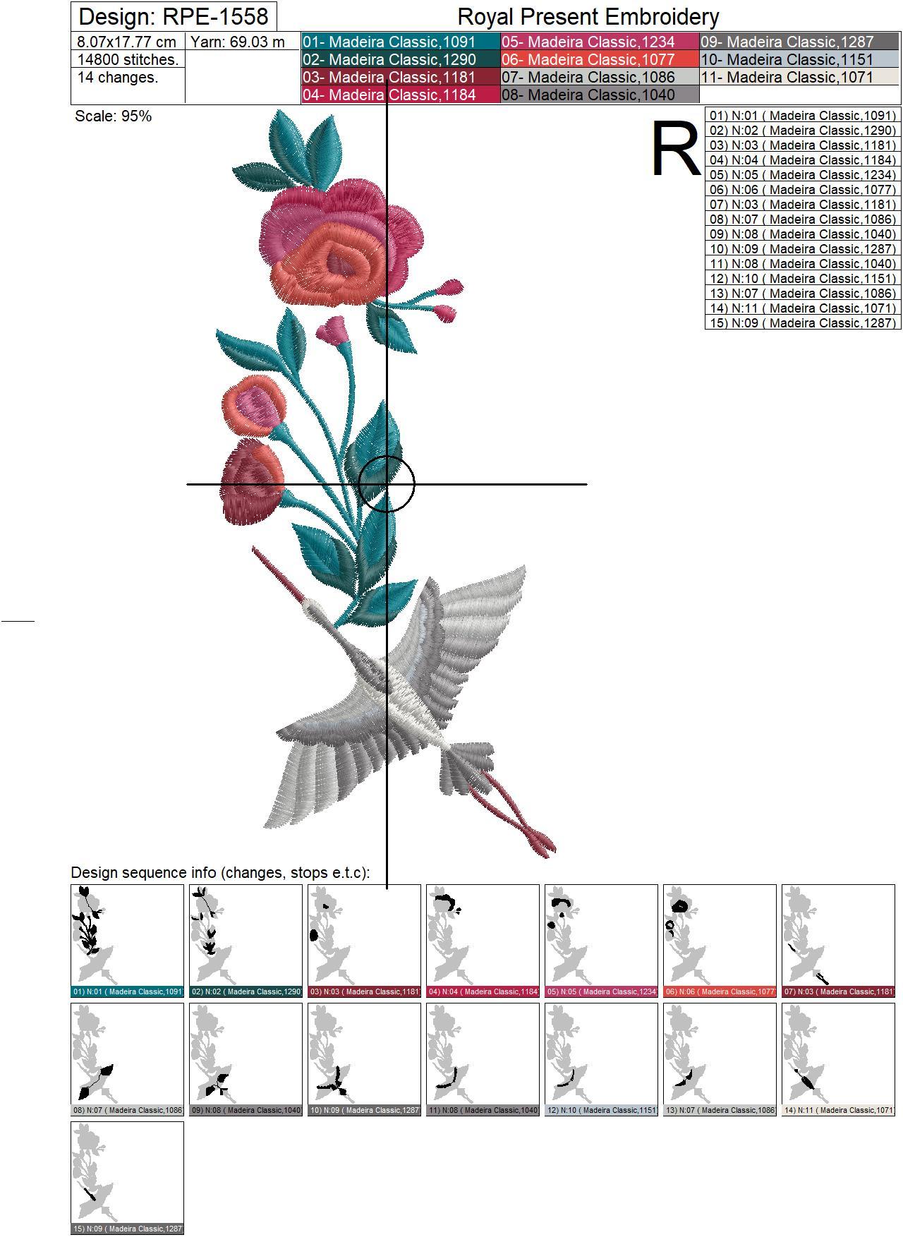Japanese Crane Embroidery Design - 3 sizes
