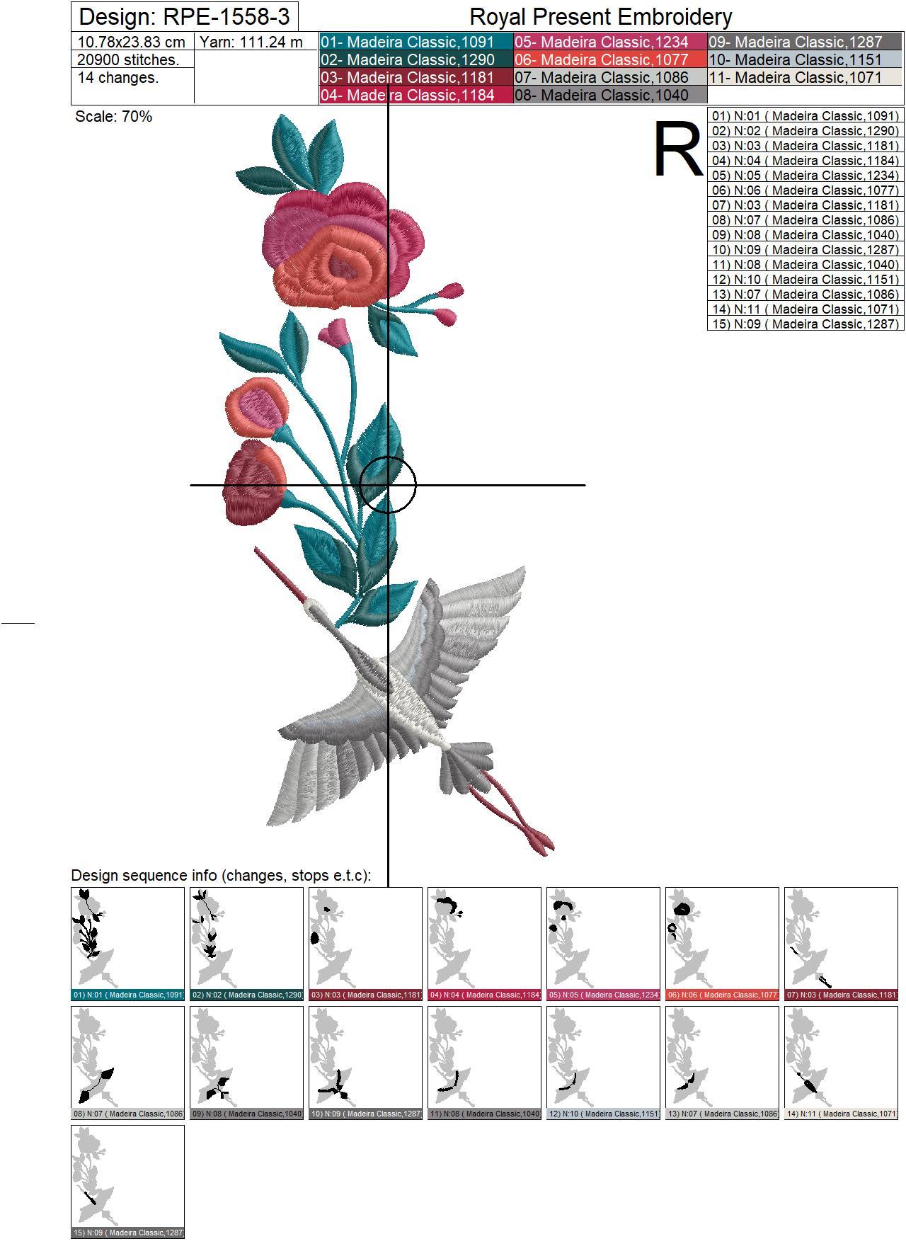 Japanese Crane Embroidery Design - 3 sizes