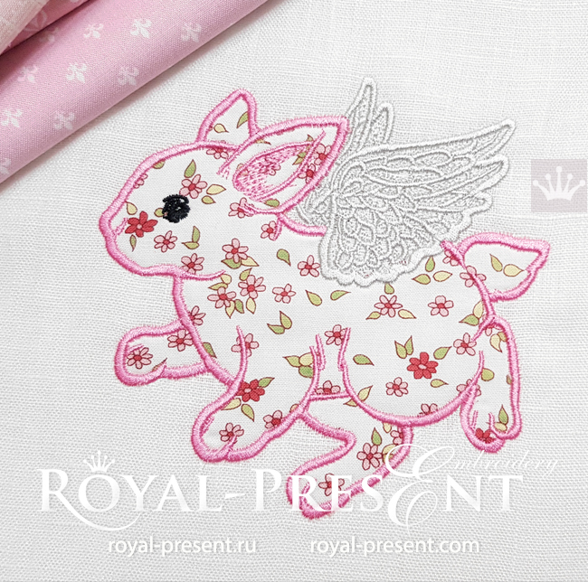 Angel flying Baby Bunny Applique Embroidery Design - 5 sizes RPE-1627
