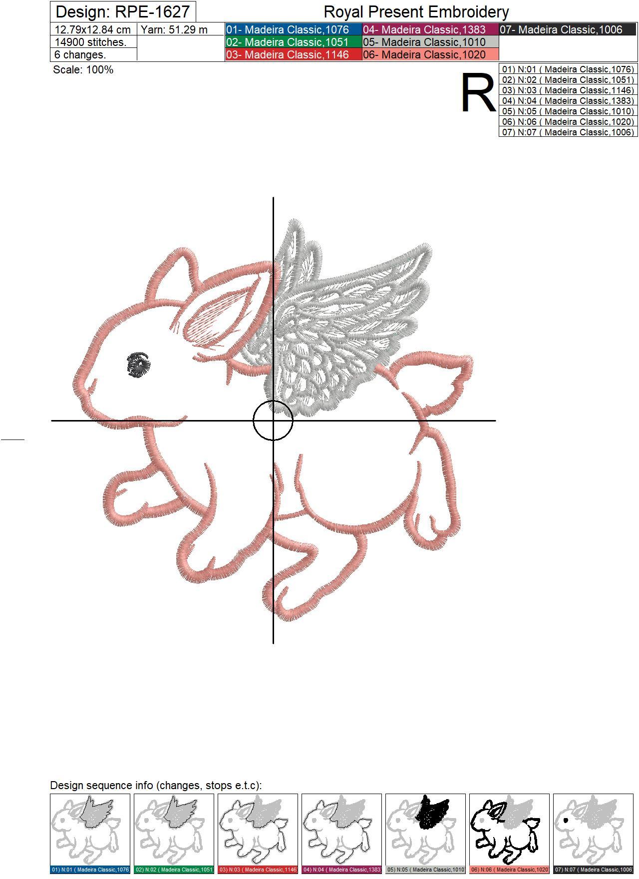 Angel flying Baby Bunny Applique Embroidery Design - 5 sizes