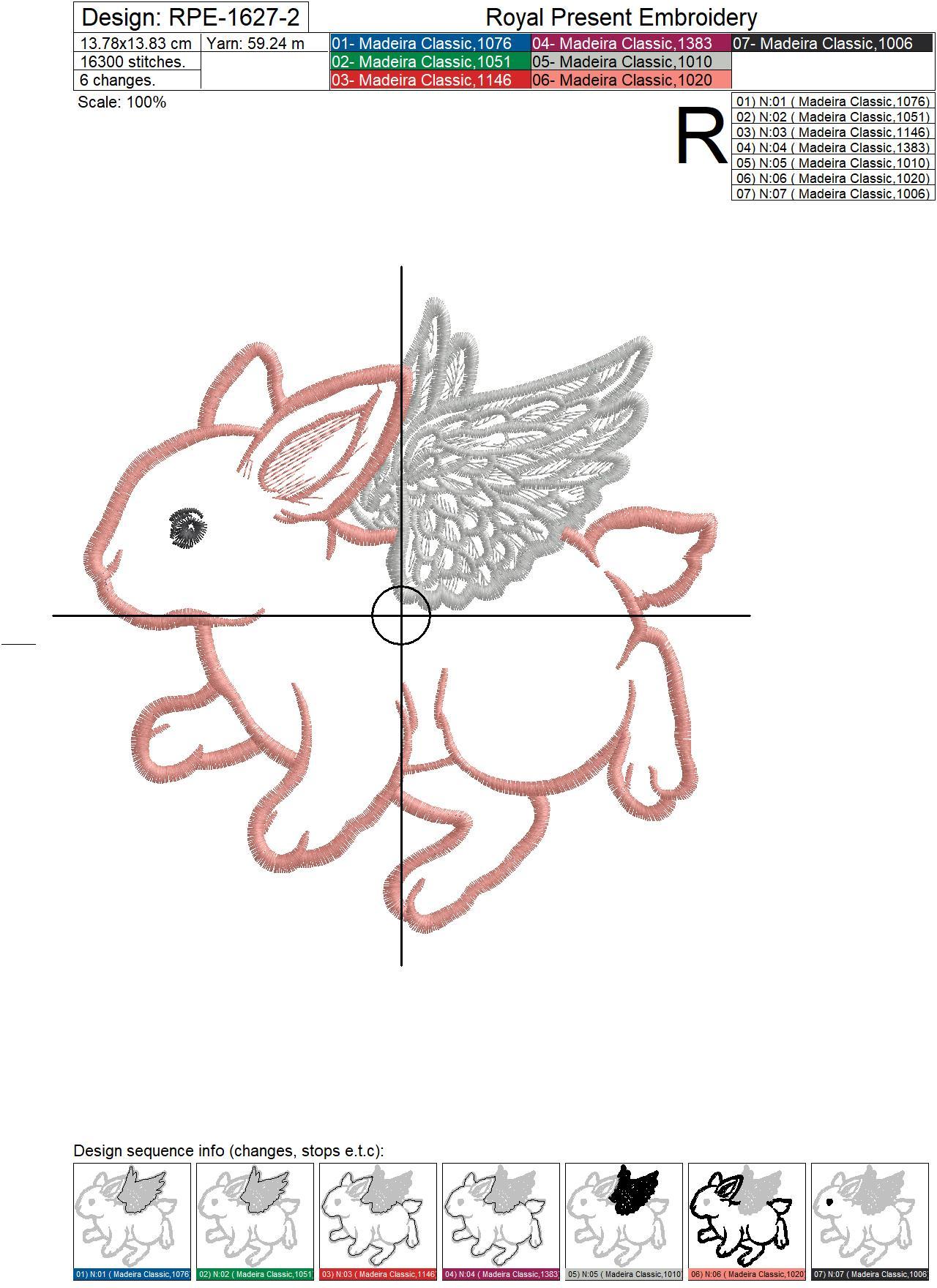 Angel flying Baby Bunny Applique Embroidery Design - 5 sizes