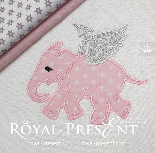 Angel flying Baby Elephant Applique Embroidery Design - 5 sizes RPE-1626
