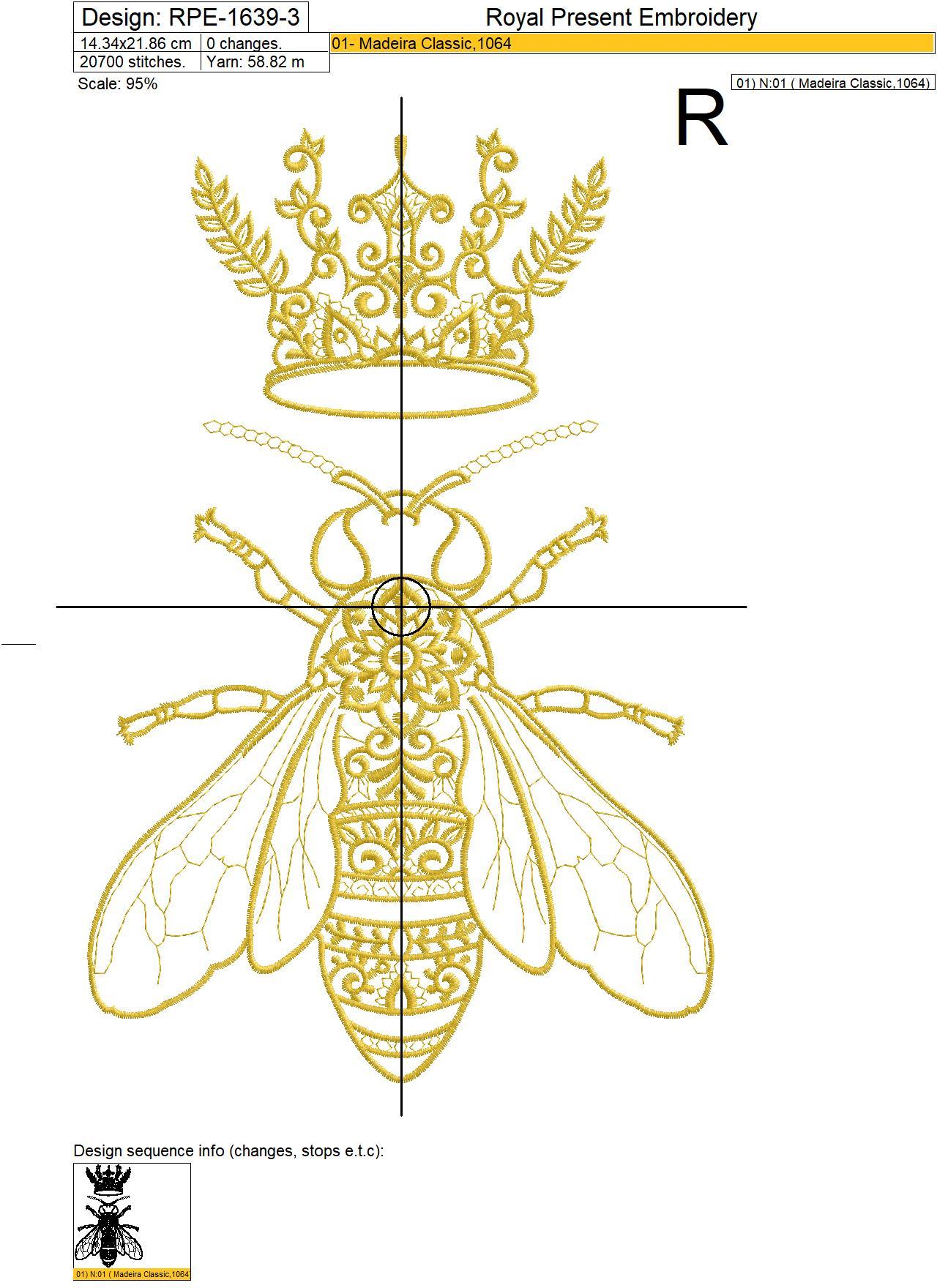 Queen Bee Embroidery Design - 5 sizes