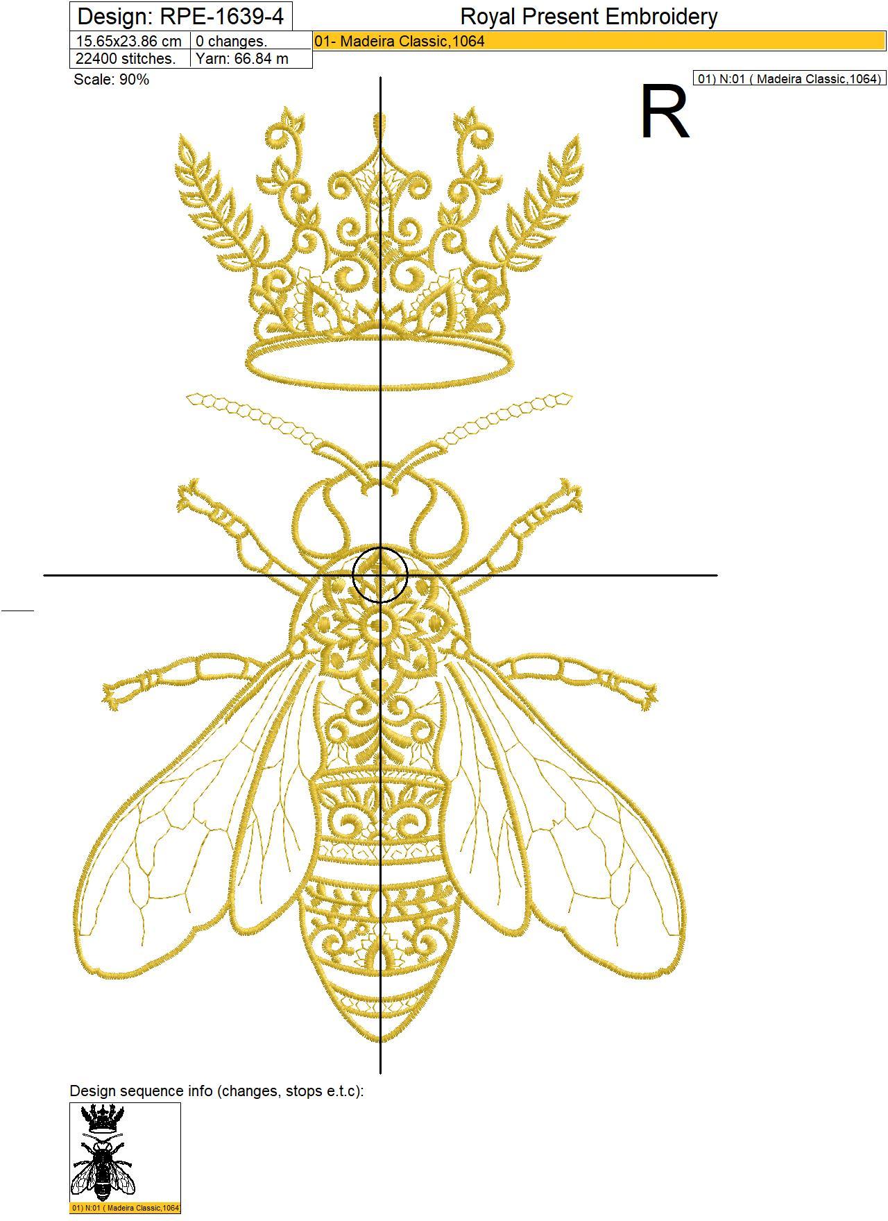 Queen Bee Embroidery Design - 5 sizes