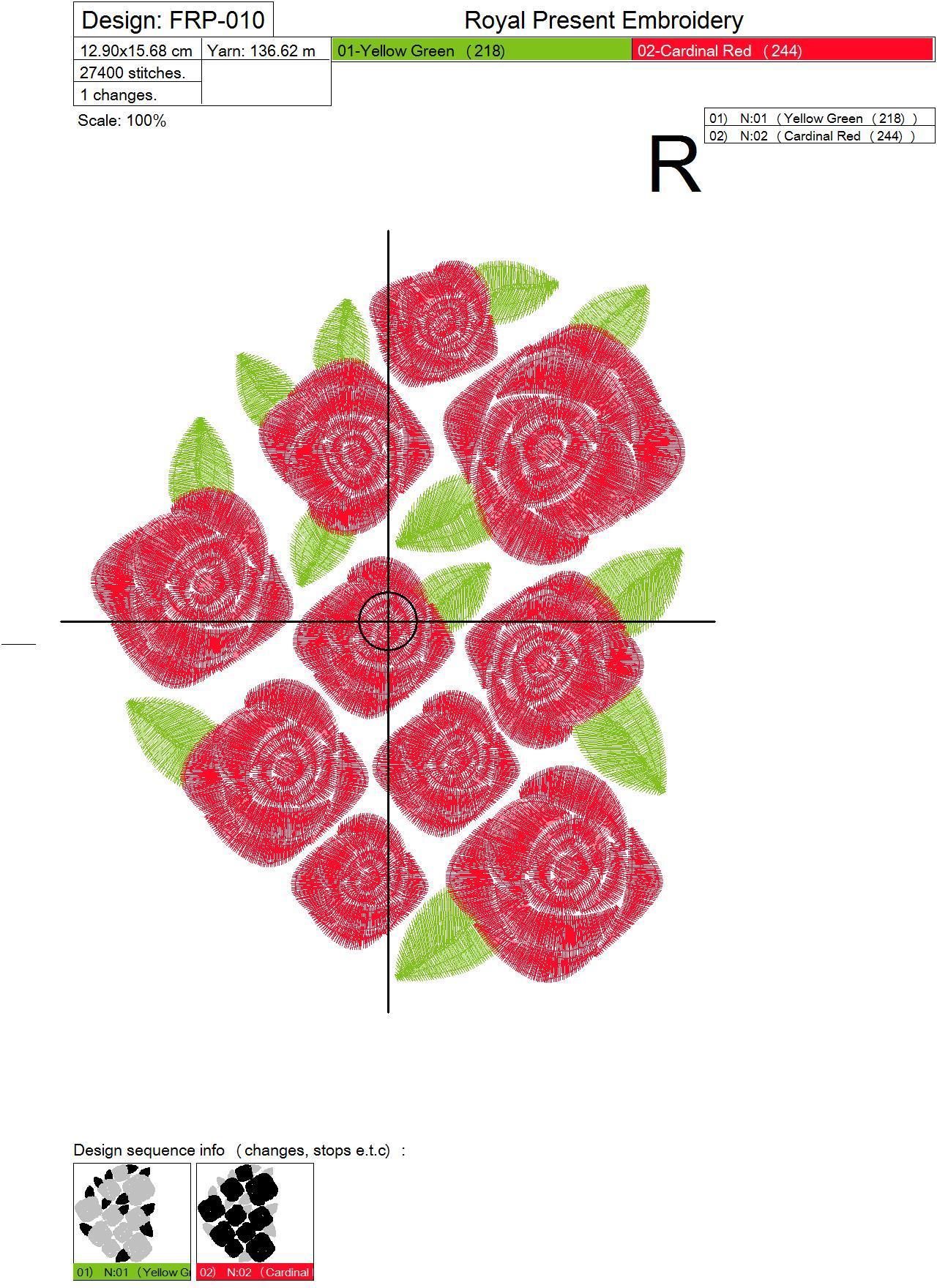 Machine Embroidery Design Heart of roses - 3 sizes