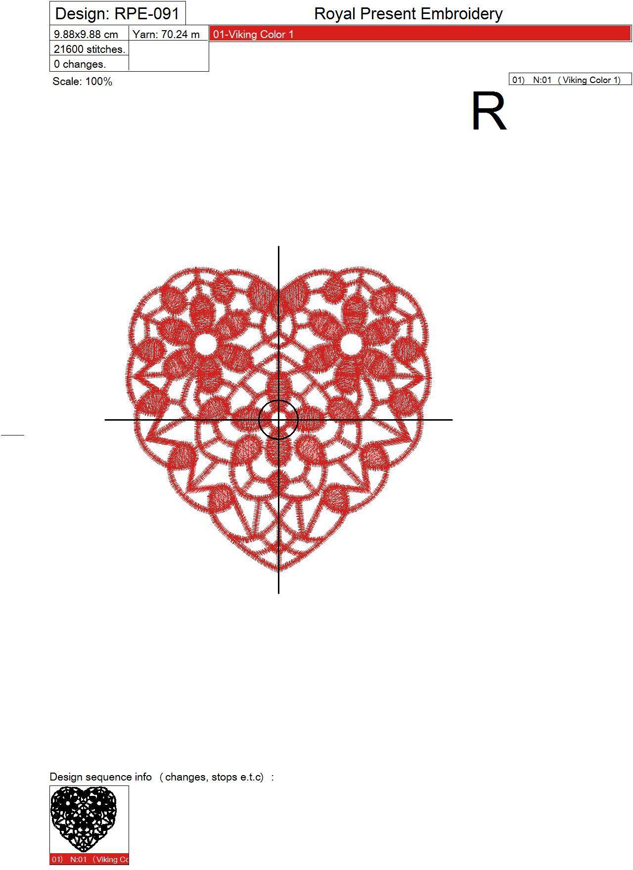 Machine Embroidery Design Red Lace Heart