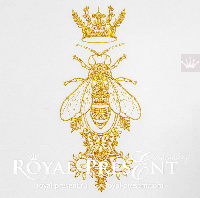 Ornamental Queen Bee Embroidery Design - 5 sizes