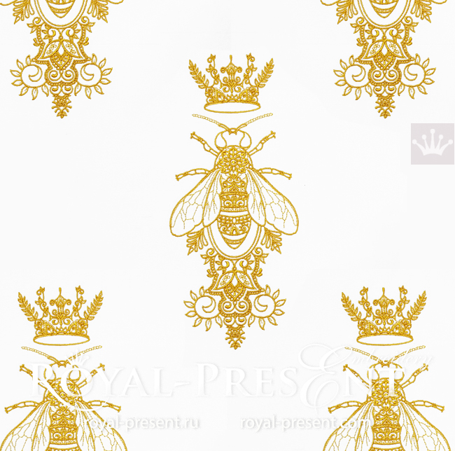 Ornamental Queen Bee Embroidery Design - 5 sizes
