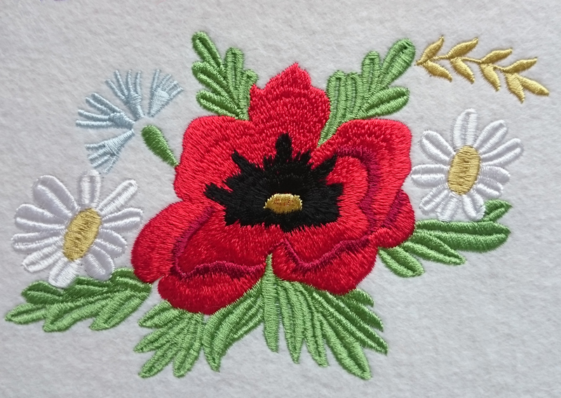 Folk Machine Embroidery Design Poppies and flowers - 3 in 1