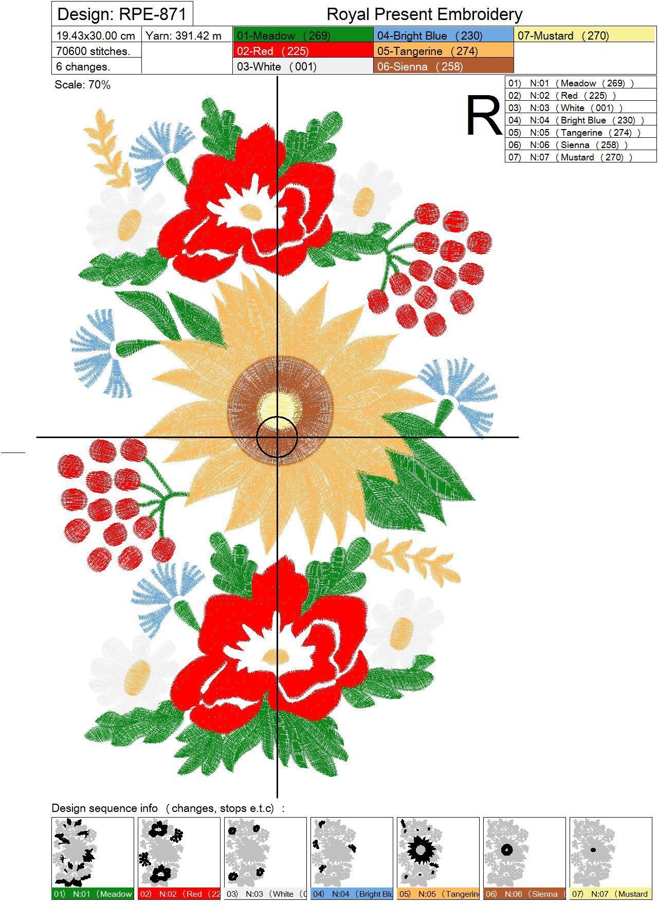 Folk Machine Embroidery Design Poppies and flowers - 3 in 1