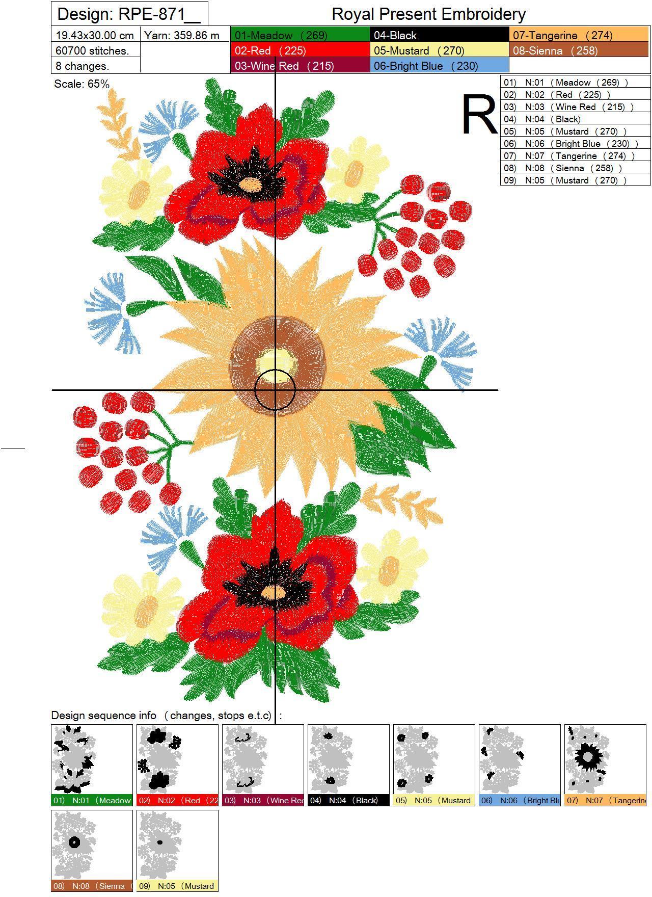 Folk Machine Embroidery Design Poppies and flowers - 3 in 1