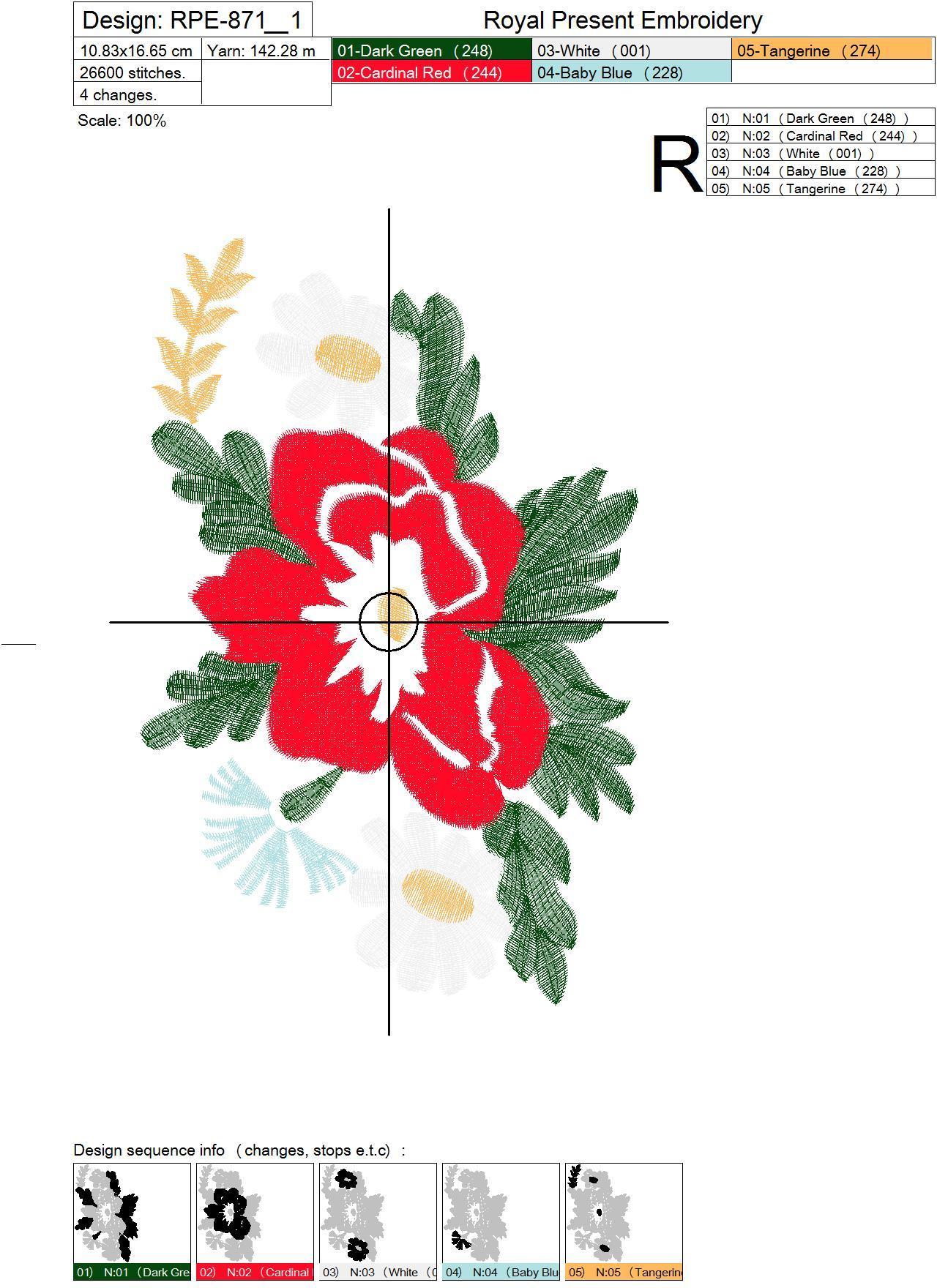 Folk Machine Embroidery Design Poppies and flowers - 3 in 1