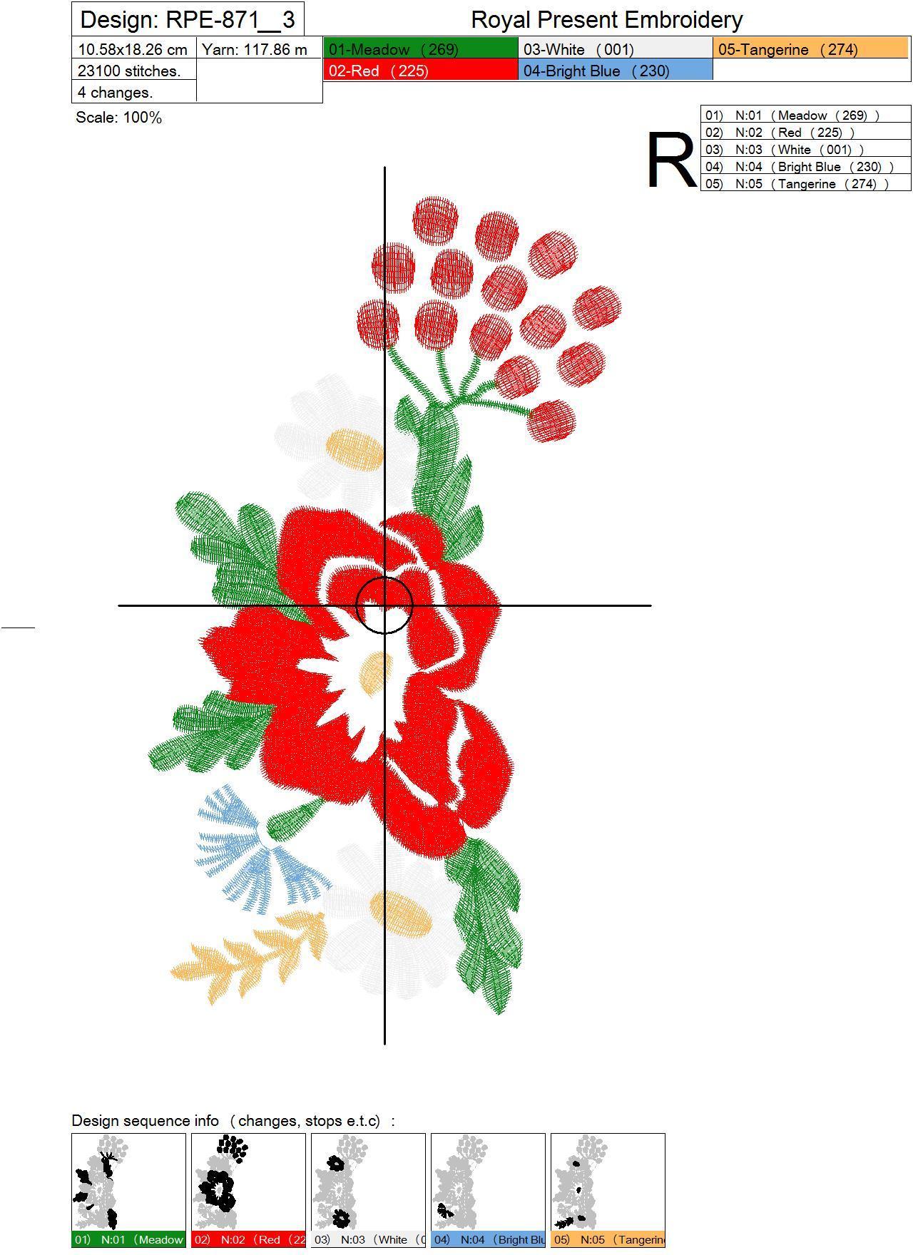 Folk Machine Embroidery Design Poppies and flowers - 3 in 1