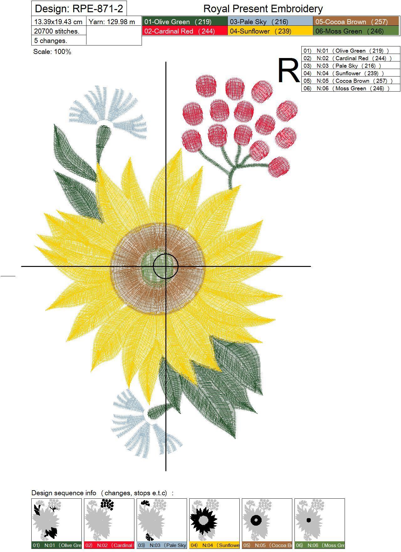 Folk Machine Embroidery Design Poppies and flowers - 3 in 1