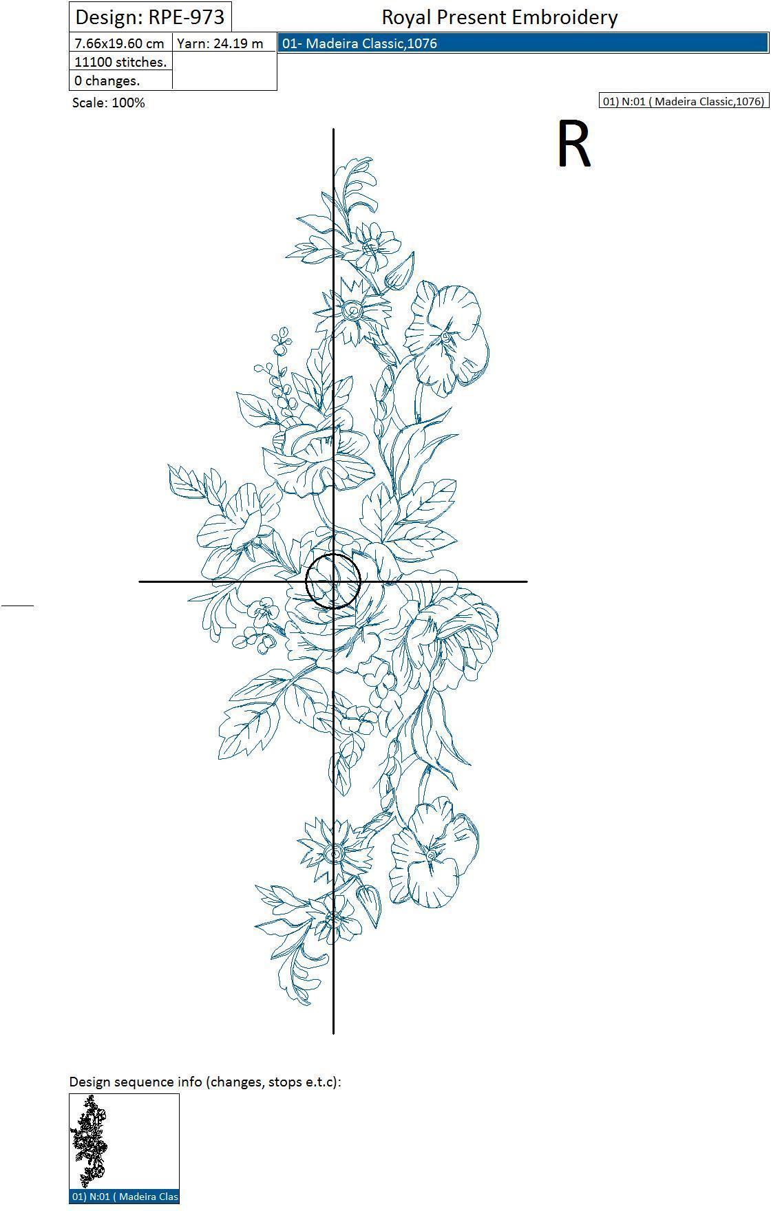 Machine Embroidery Design Blue flowers - 3 sizes