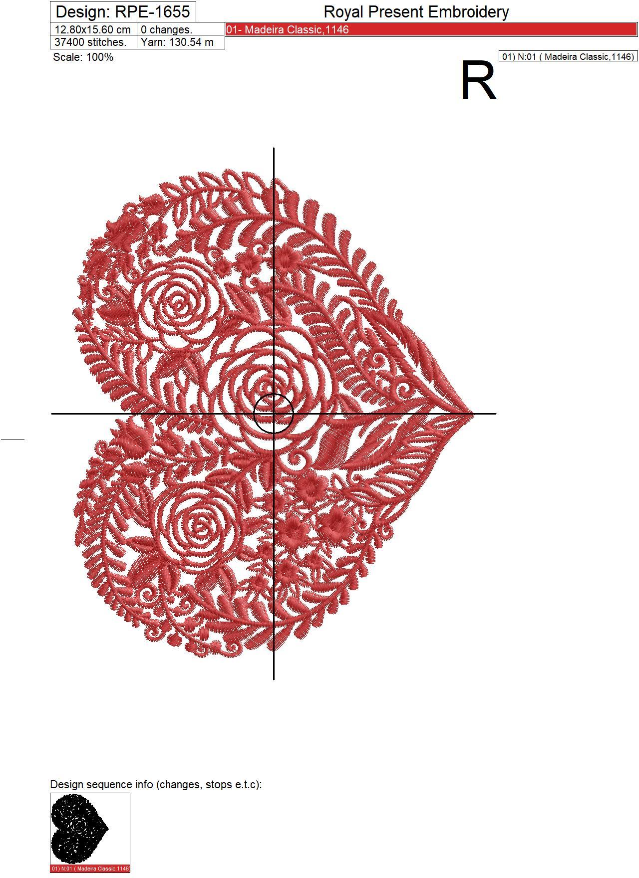 Flower Heart Machine Embroidery Design - 5 sizes