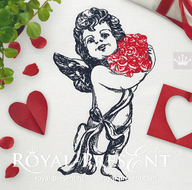 Angel with Roses Machine Embroidery Design - 4 sizes RPE-1649