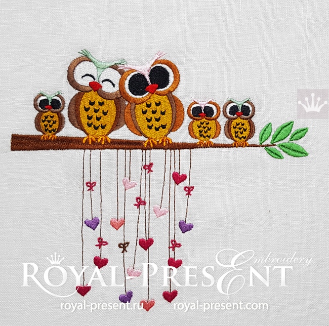 Machine Embroidery Design Cute Family Owls RPE-1118