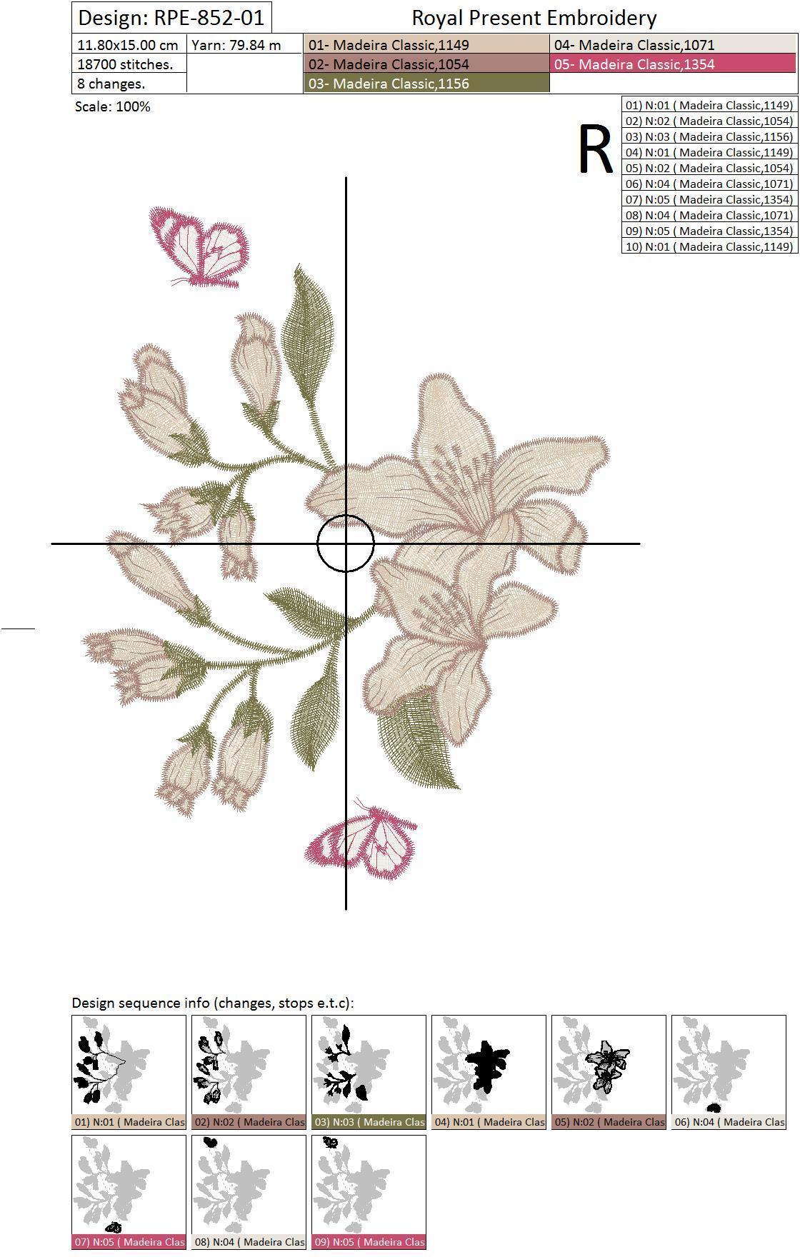 Free Machine Embroidery Design Lilies and butterflies - 2 sizes