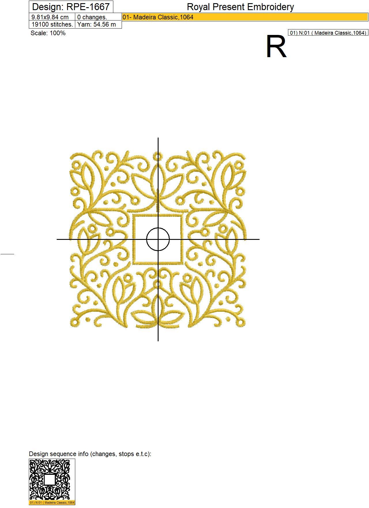 Square frame monogram embroidery design