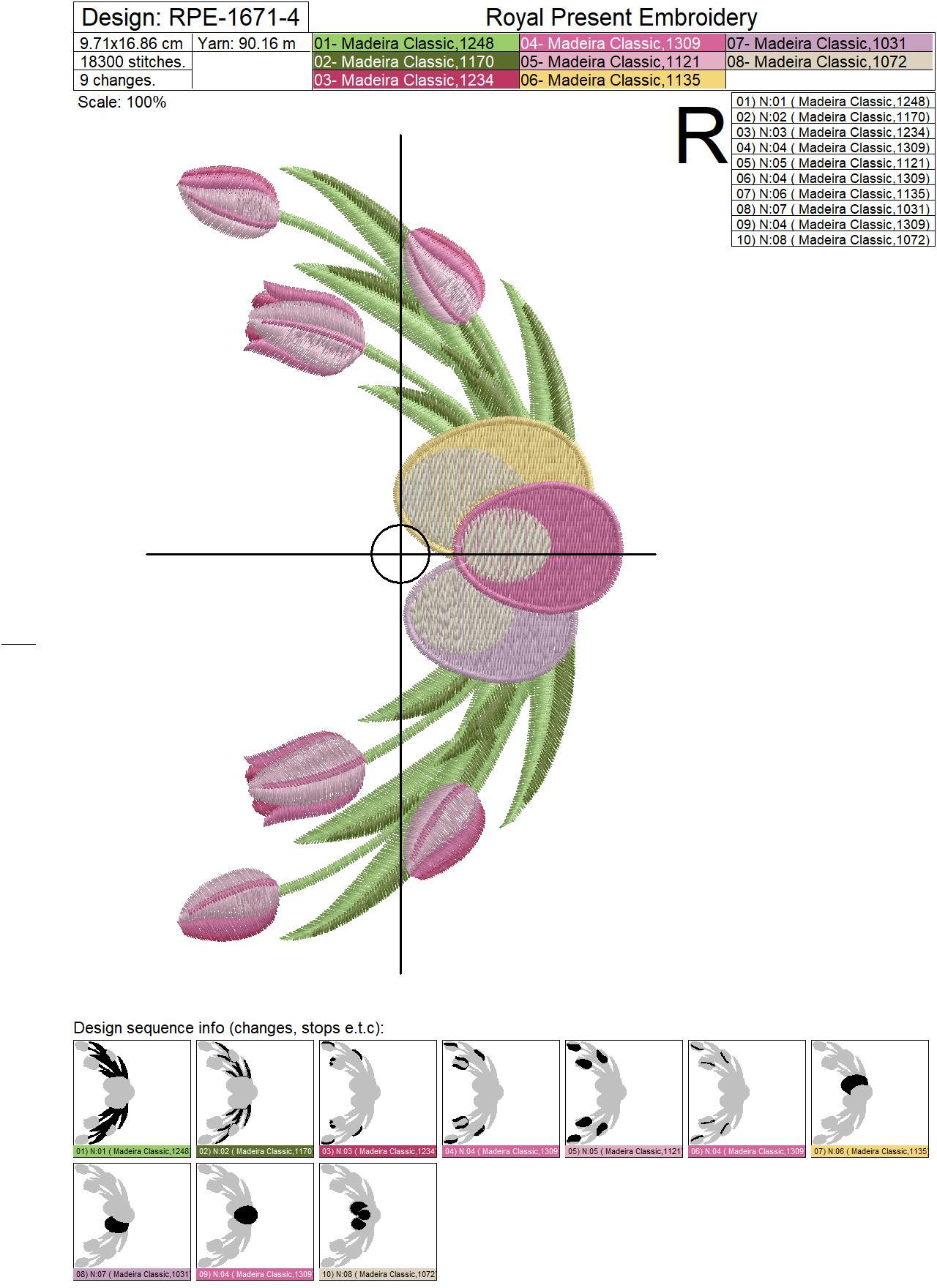 Easter Eggs with Tulips Machine embroidery design - 4 sizes