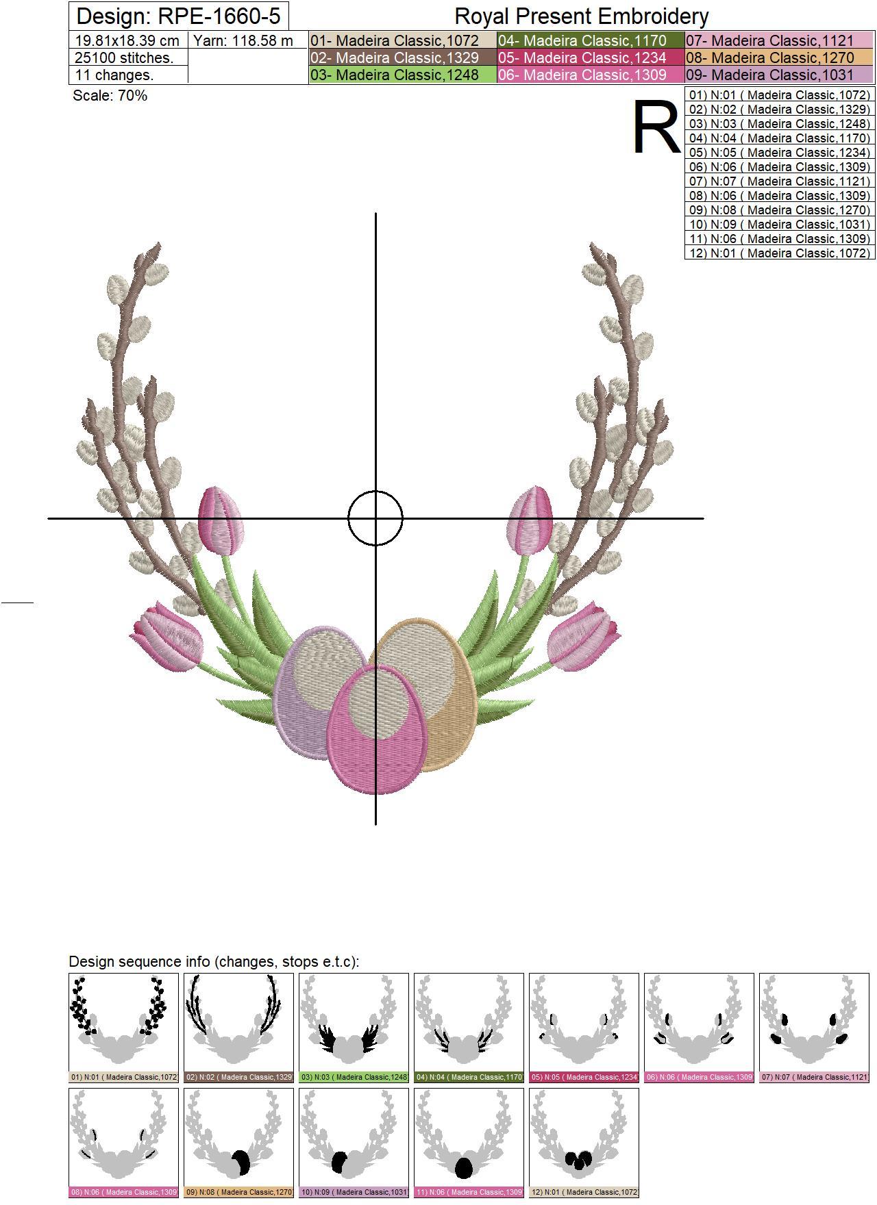 Easter Frame with eggs and tulups embroidery design - 5 sizes
