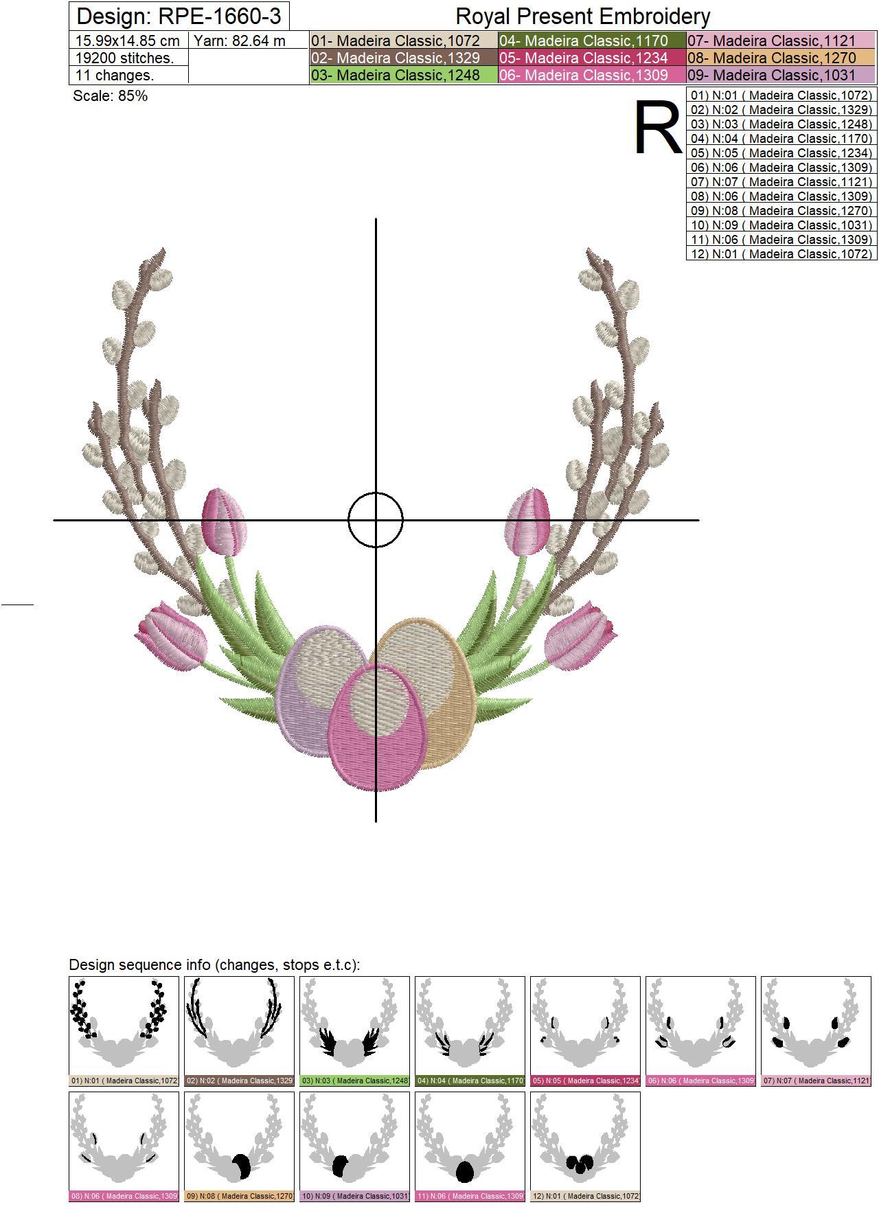 Easter Frame with eggs and tulups embroidery design - 5 sizes