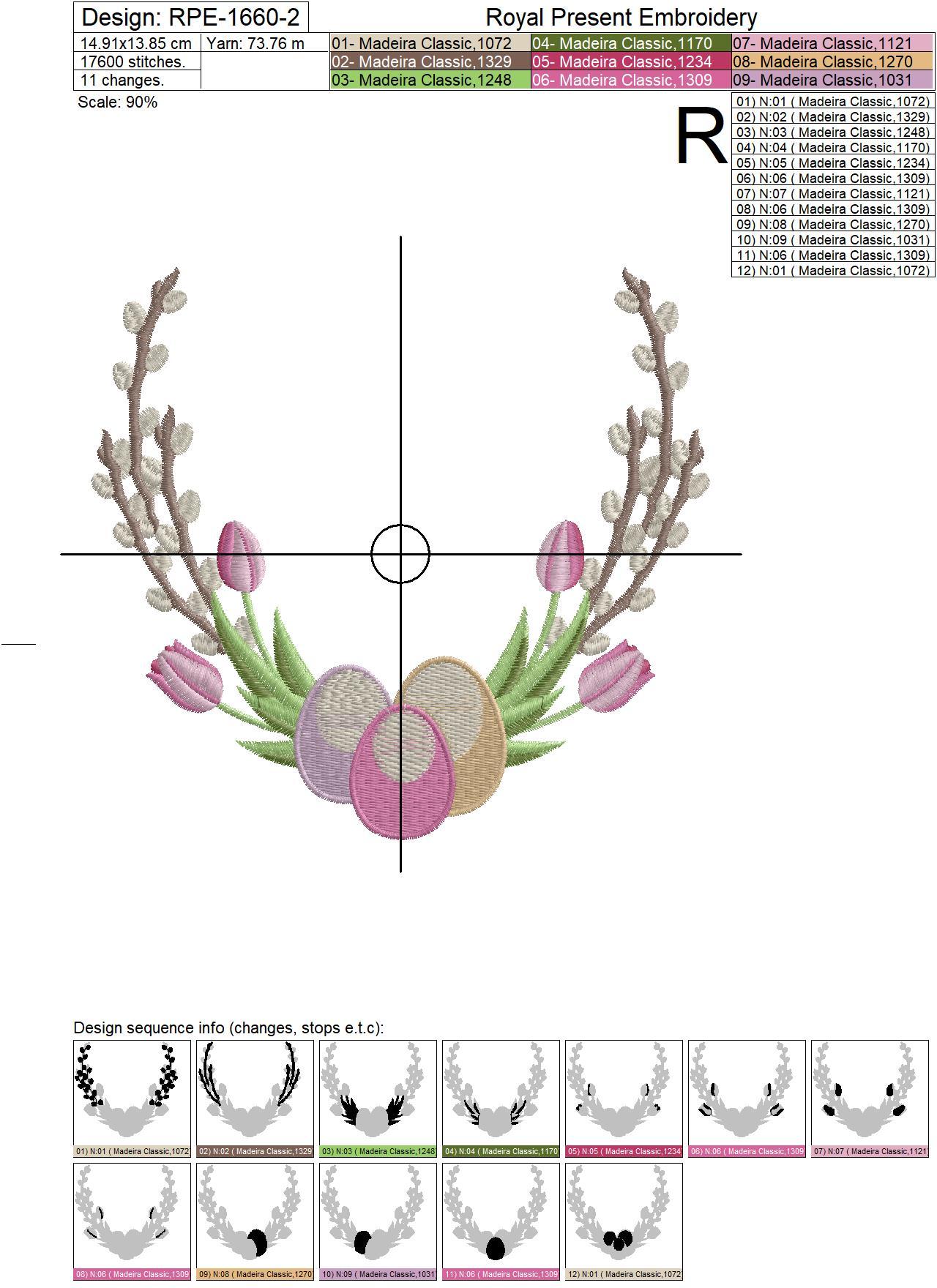Easter Frame with eggs and tulups embroidery design - 5 sizes