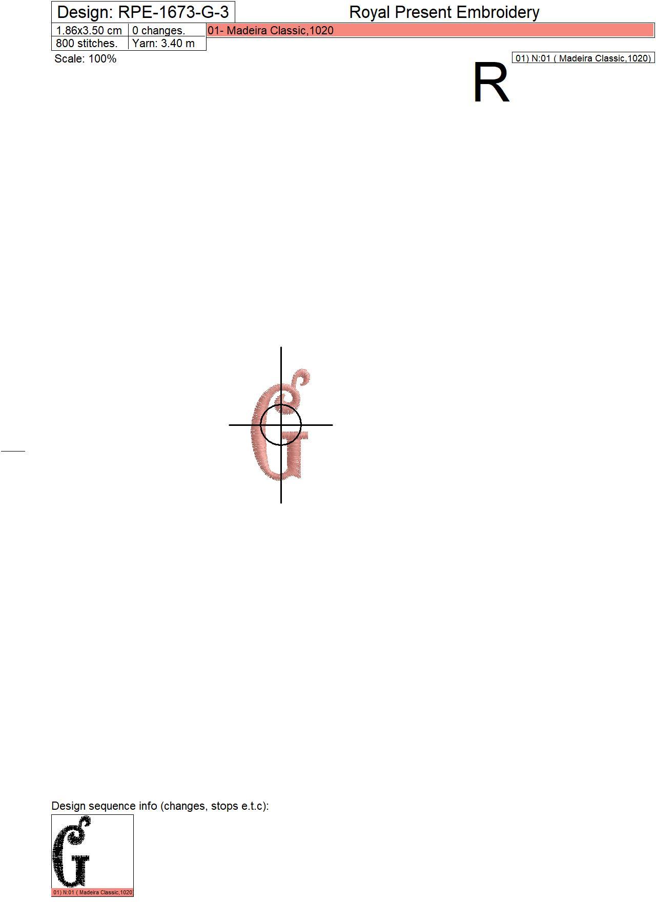 Capital Letter G Embroidery design V3