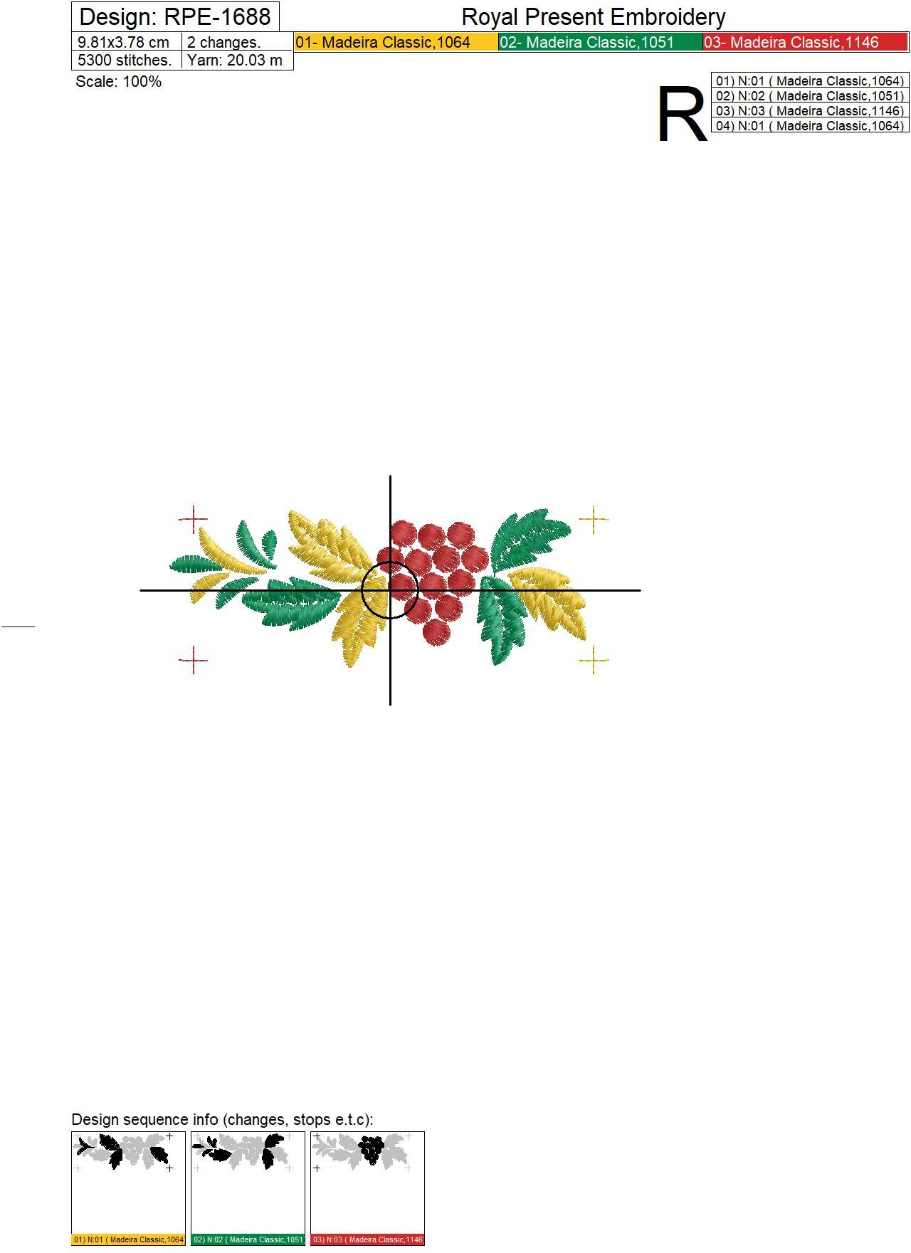 Khokhloma Border with rowan Embroidery Design - 4 sizes