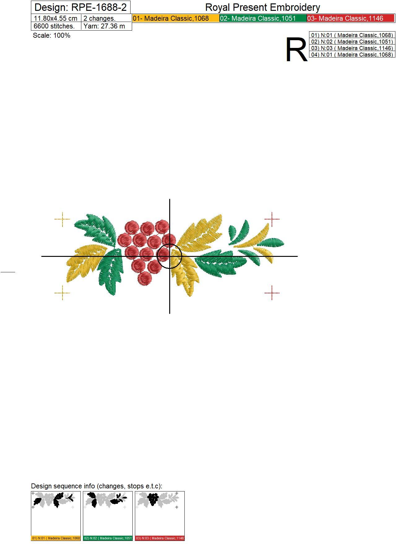 Khokhloma Border with rowan Embroidery Design - 4 sizes