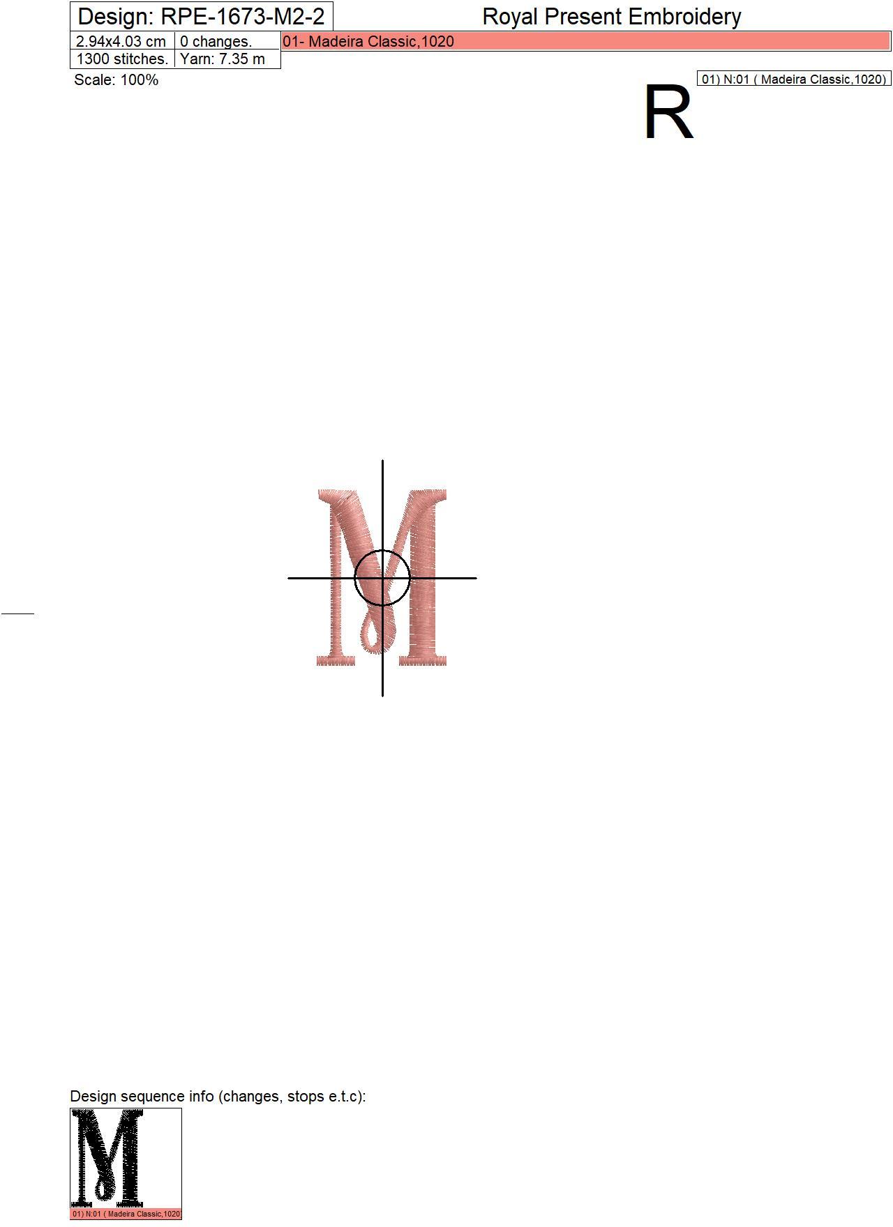 Capital Letter M Embroidery design V2