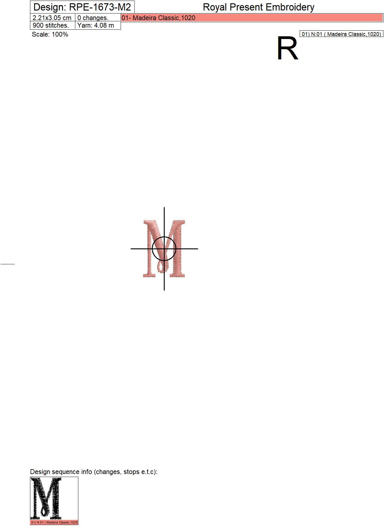 Capital Letter M Embroidery design V2