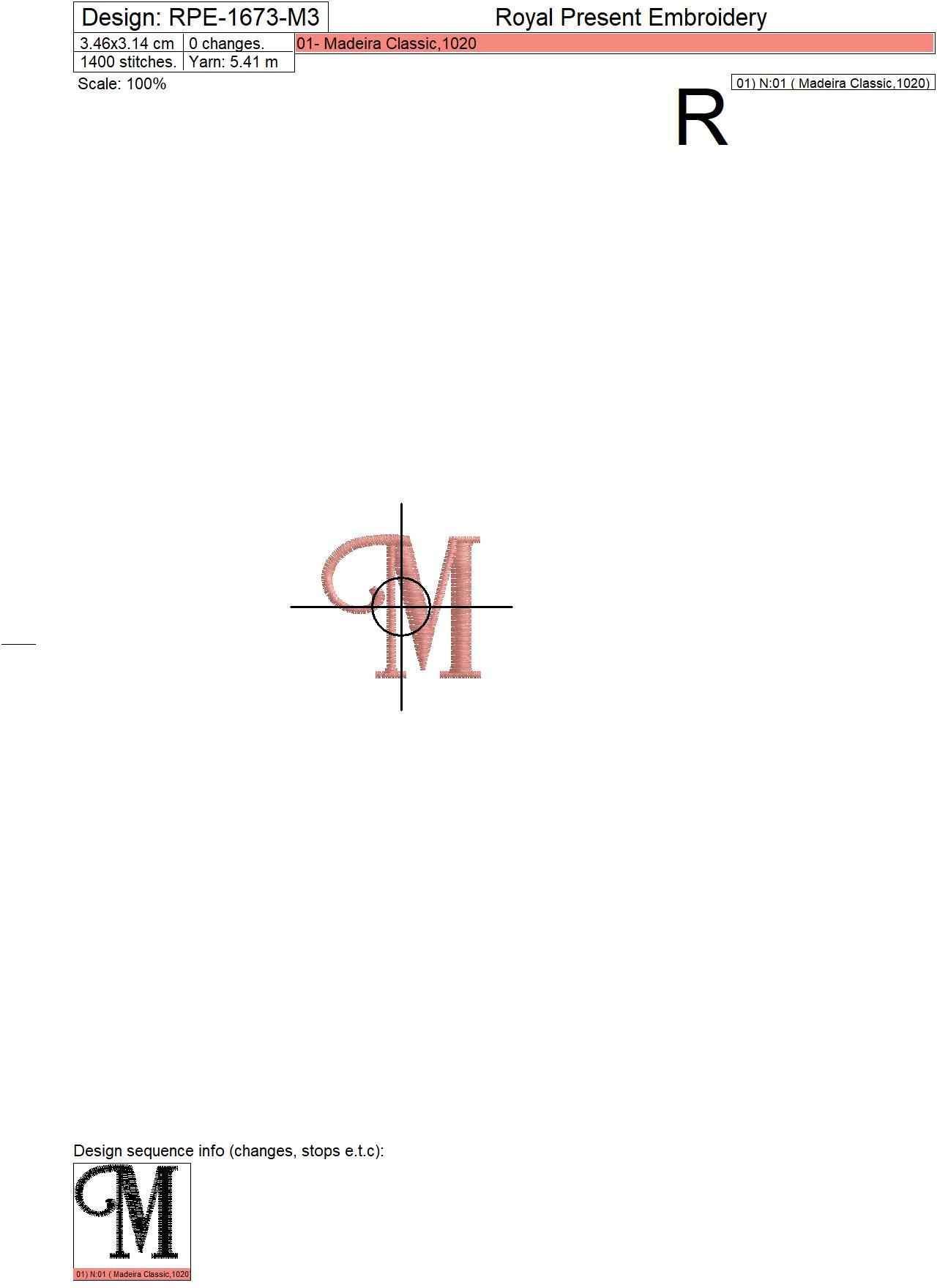 Capital Letter M Embroidery design V3
