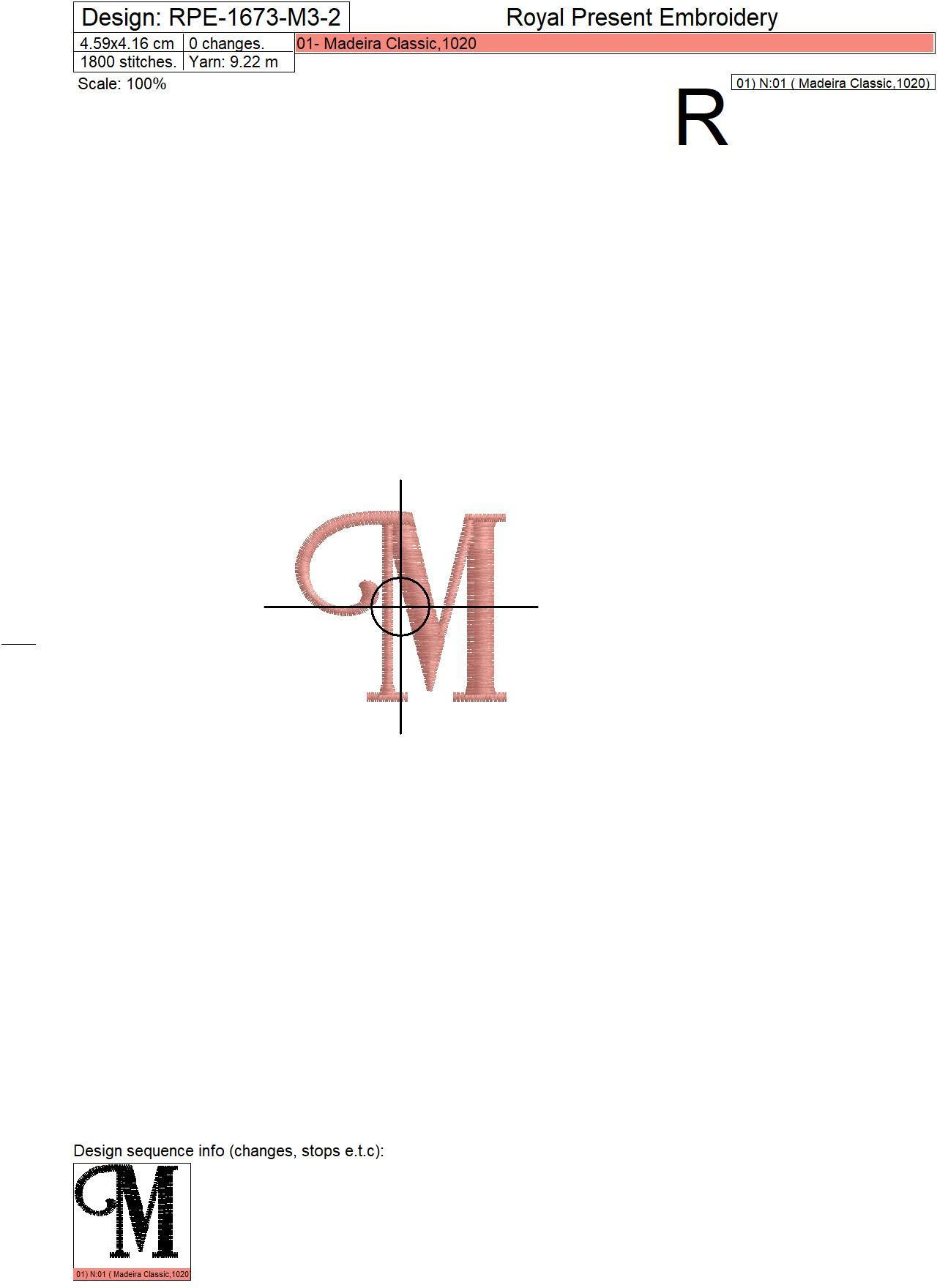 Capital Letter M Embroidery design V3