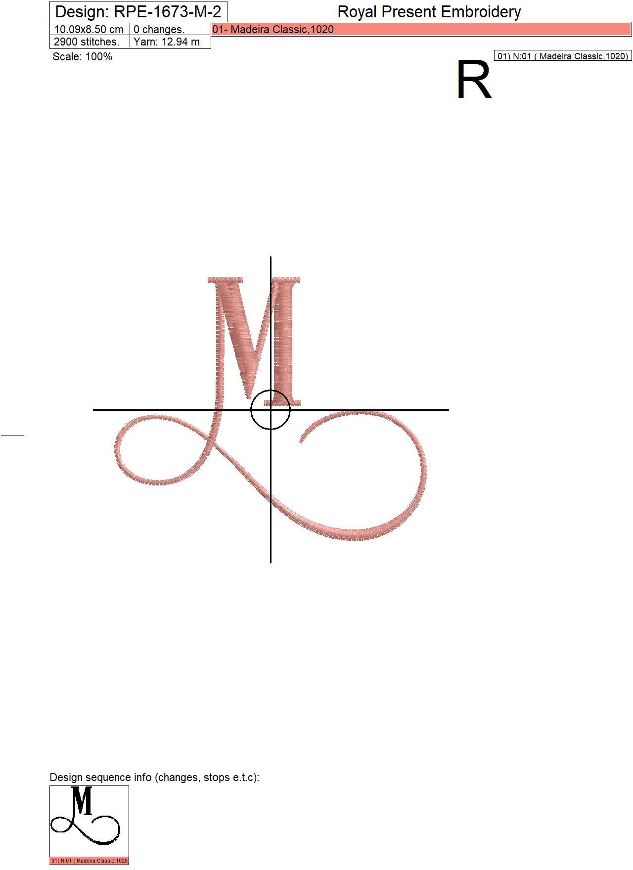 Capital Letter M Embroidery design
