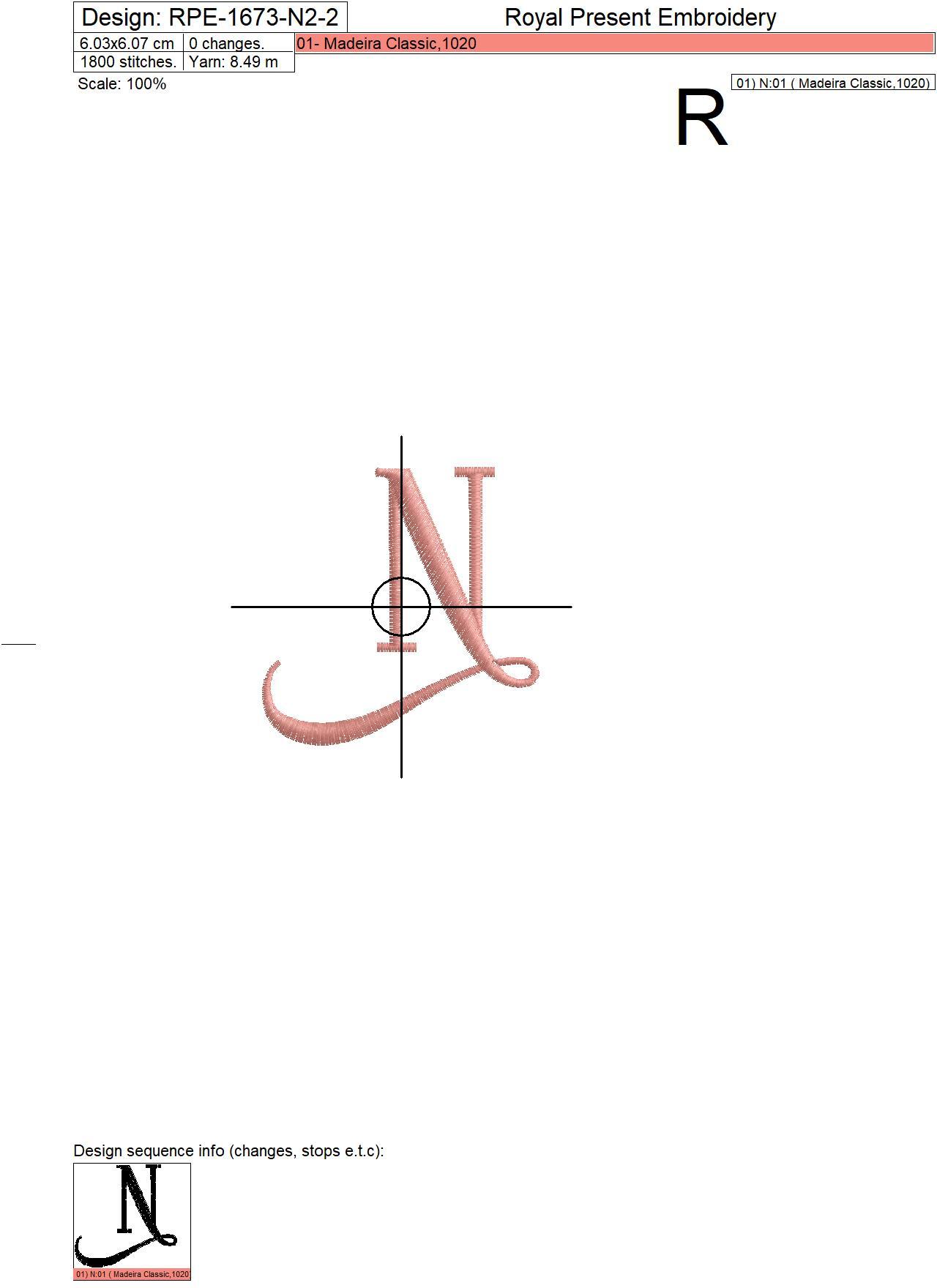 Capital Letter N Embroidery design V2
