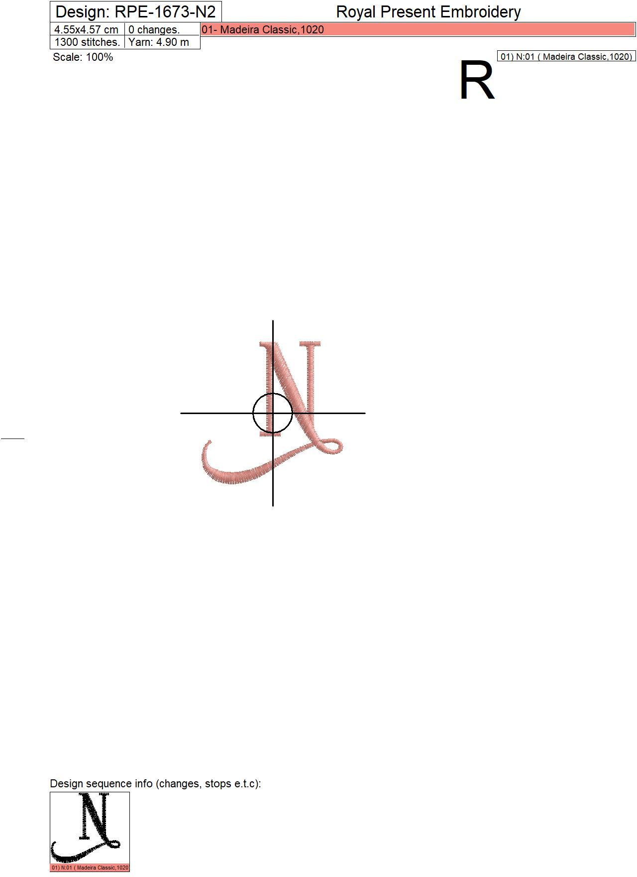 Capital Letter N Embroidery design V2