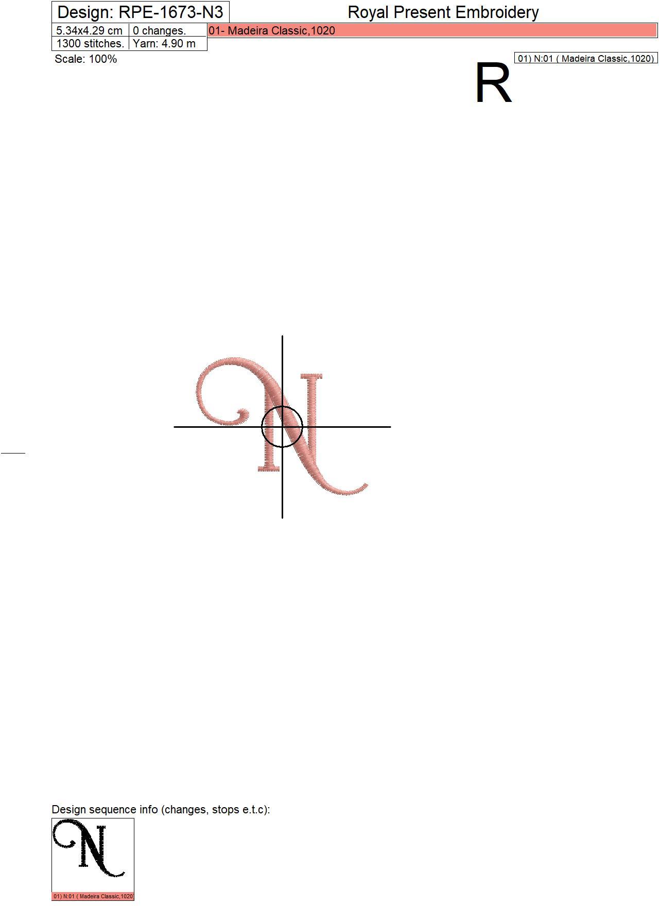 Capital Letter N Embroidery design V3