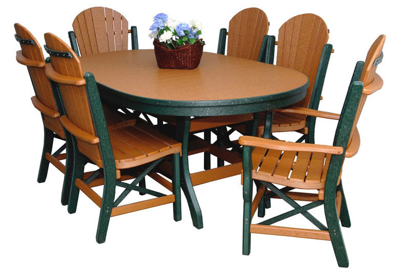 Byler's Outdoor 44" * 72" Oval Dining Table, 2 Fan Back Arm Chairs, and 4 Fan Back Side Chairs. 1-270;2-630;4-635;