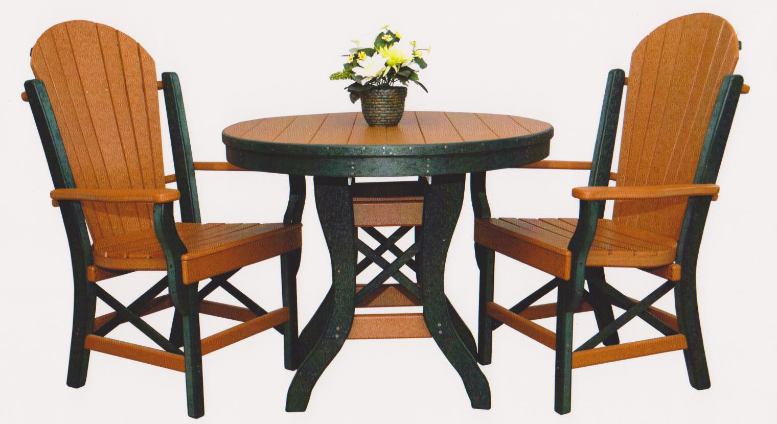 Byler's Outdoor 36" Round Table & 2 Fan Back Arm Chairs. 1-200;2-630